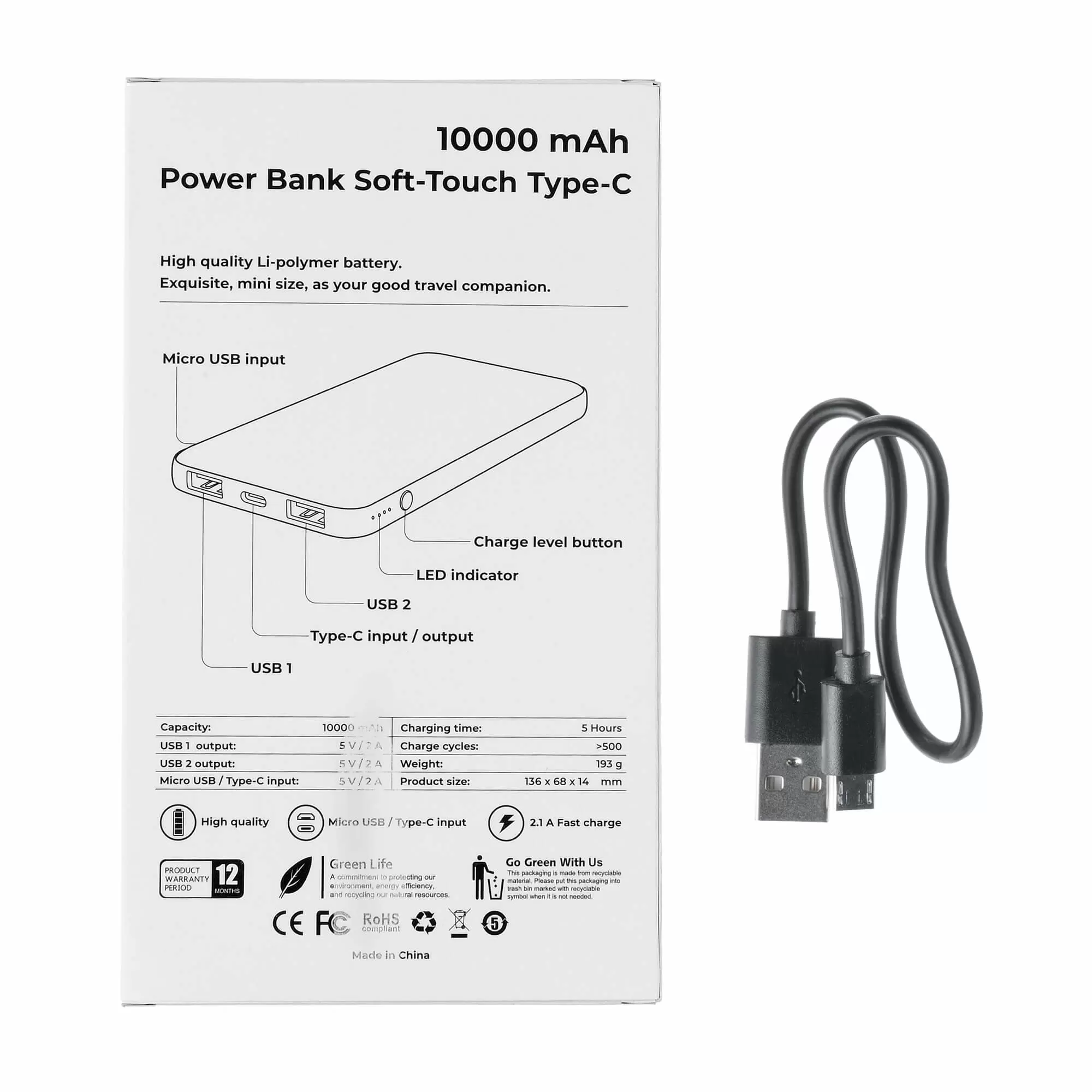 Внешний аккумулятор ENERGY SOFT TYPE-C, 10000 мА·ч Черный  5010-08