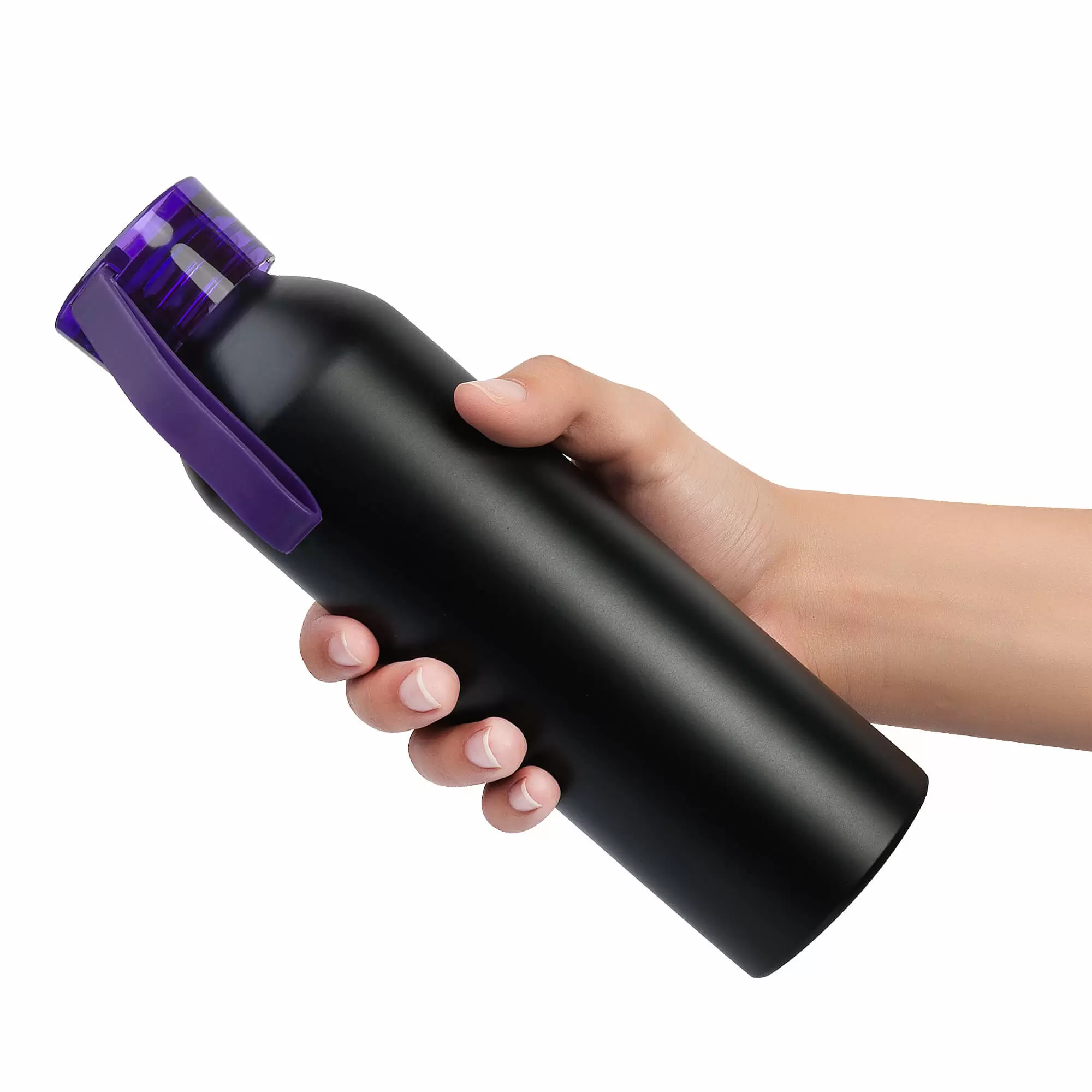 Термокружка Бутылка для воды VIKING BLACK 650мл. Черная с фиолетовой крышкой  6142-11