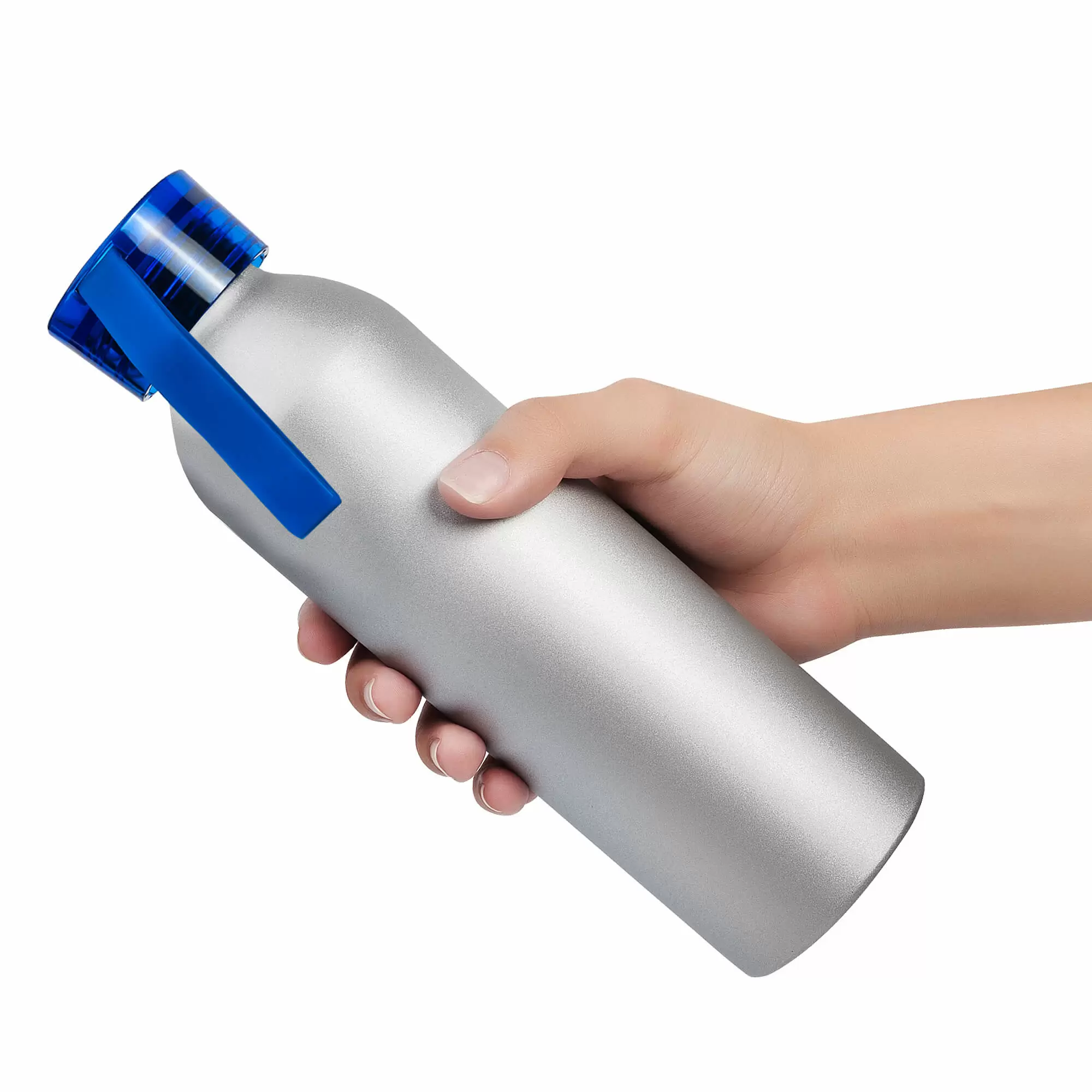 Термокружка Бутылка для воды VIKING SILVER 650мл. Серебристая с синей крышкой  6141-01