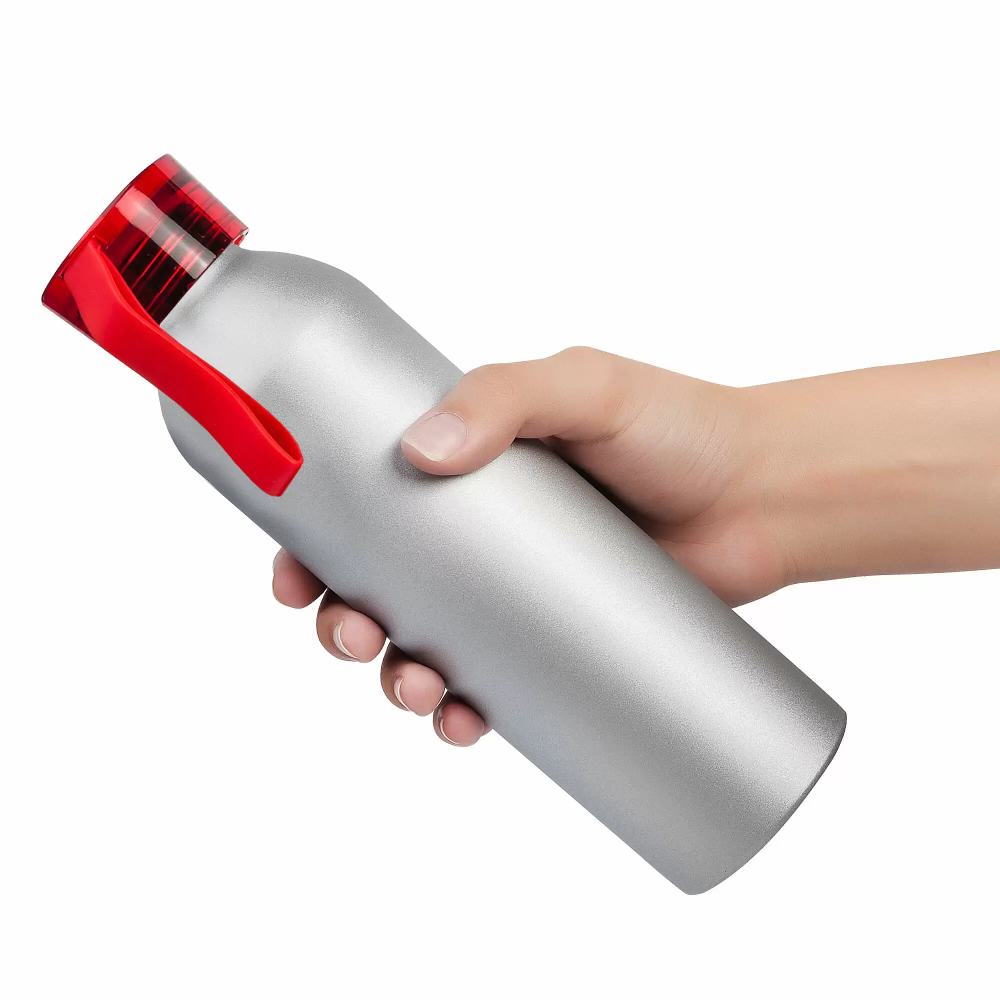 Термокружка Бутылка для воды VIKING SILVER 650мл. Серебристая с красной крышкой 6141-03