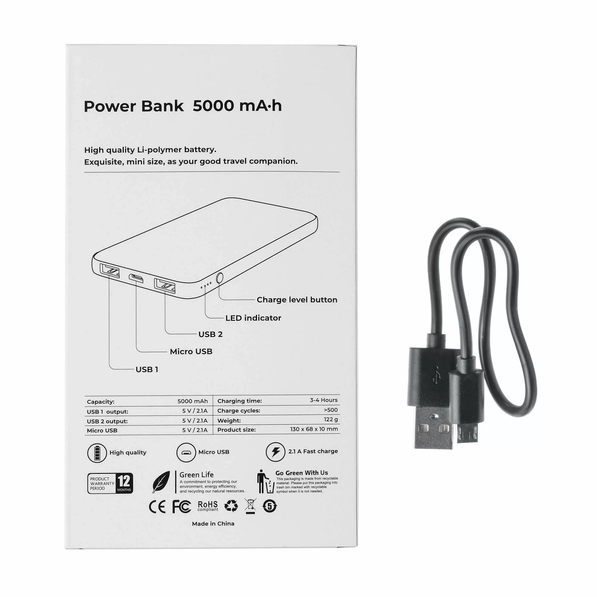 Внешний аккумулятор ENERGY, 5000 мА·ч Черный  5008-08