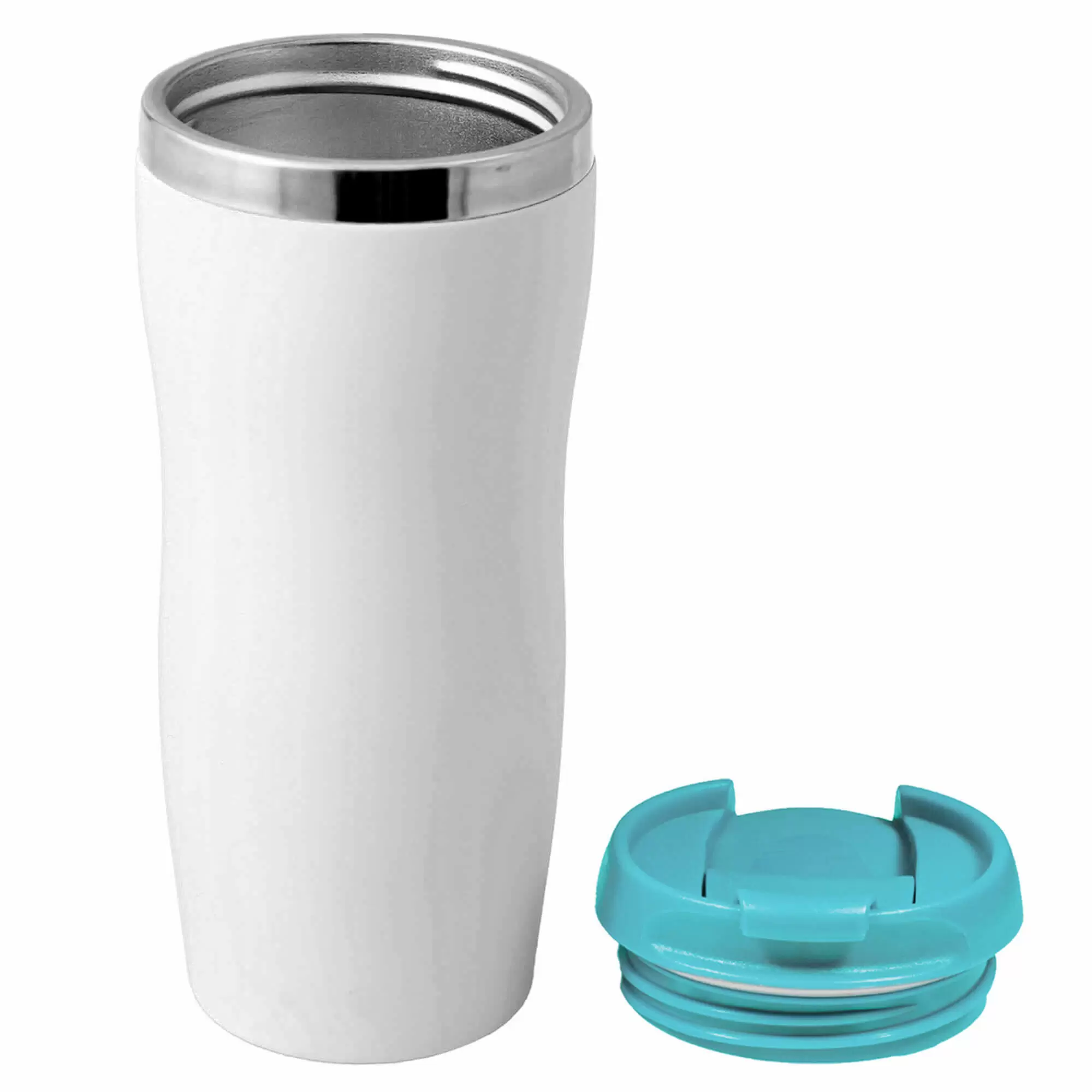 Термокружка SLIM WHITE 350мл. Белая с бирюзовой крышкой 6032-16