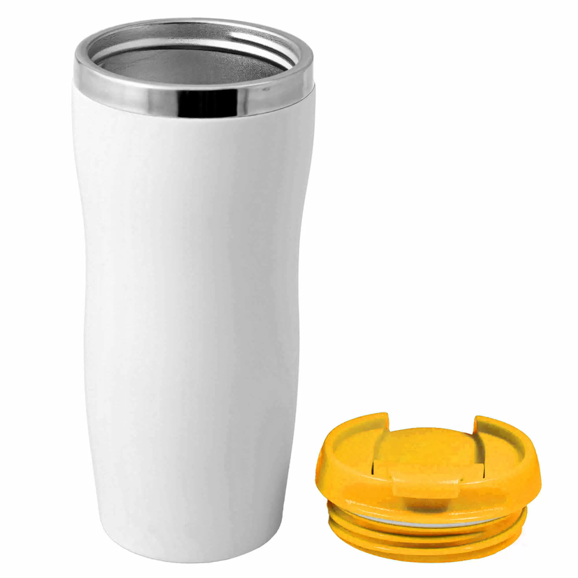 Термокружка SLIM WHITE 350мл. Белая с желтой крышкой  6032-04