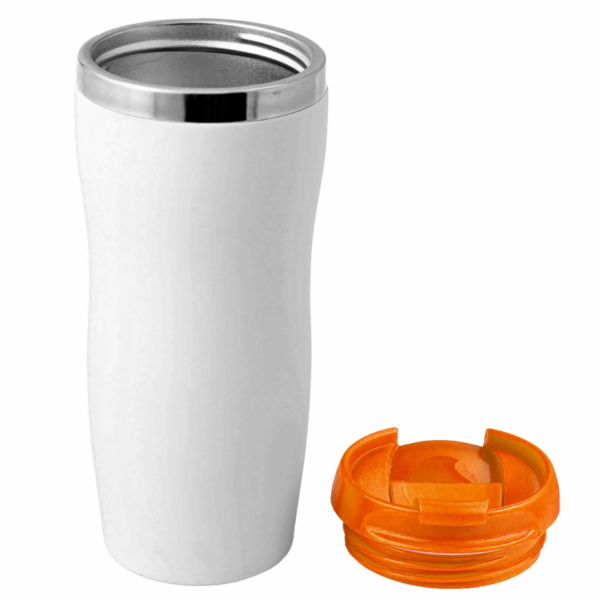 Термокружка SLIM WHITE 350мл. Белая с оранжевой крышкой 6032-05