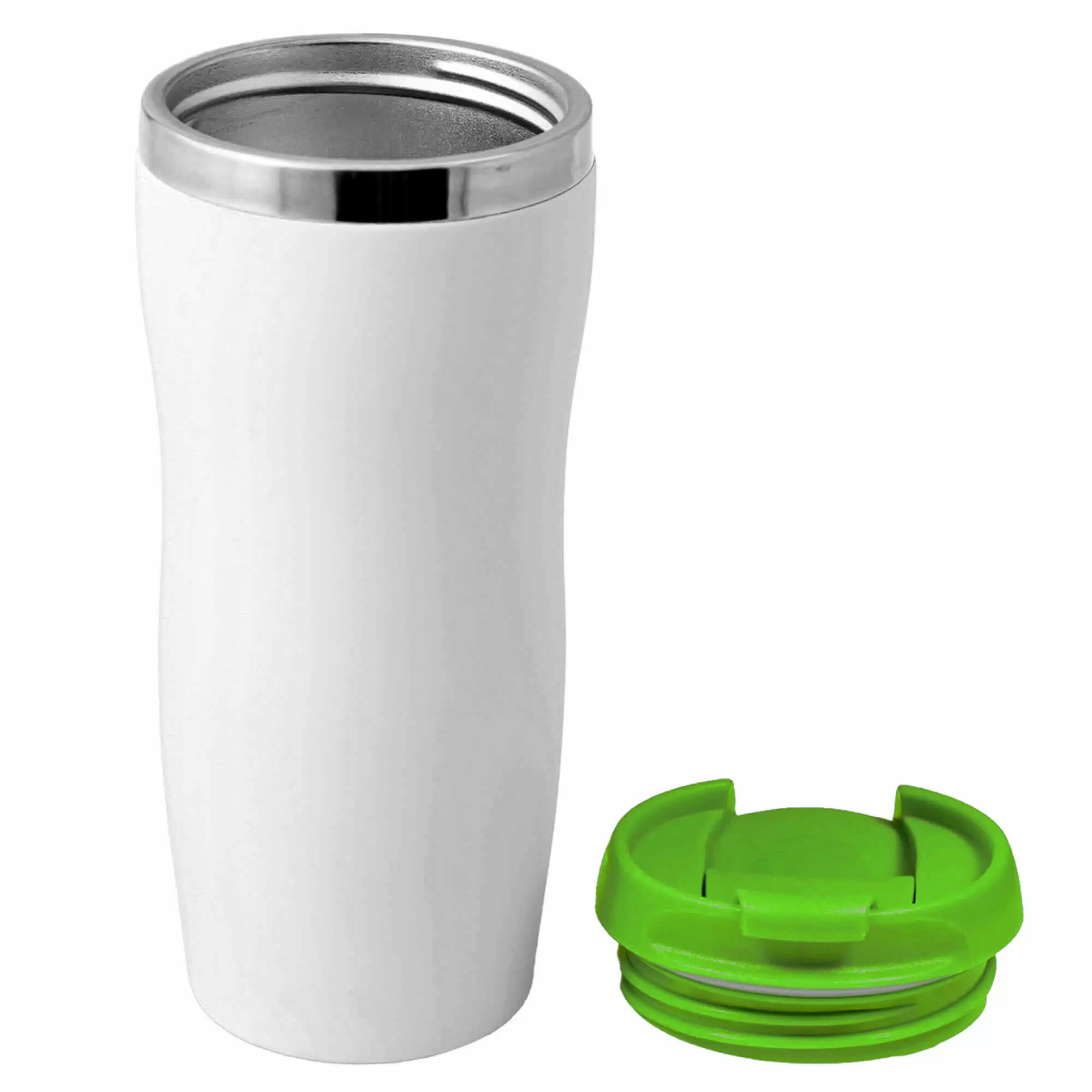Термокружка SLIM WHITE 350мл. Белая с салатовой крышкой 6032-15