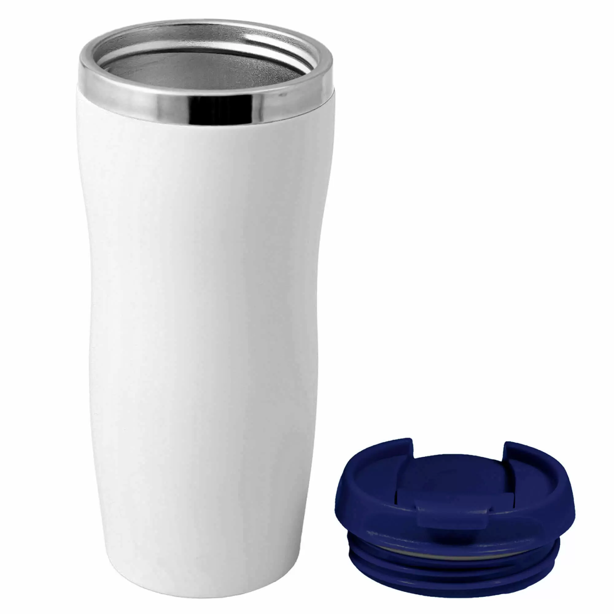 Термокружка SLIM WHITE 350мл. Белая с темно-синей крышкой 6032-14