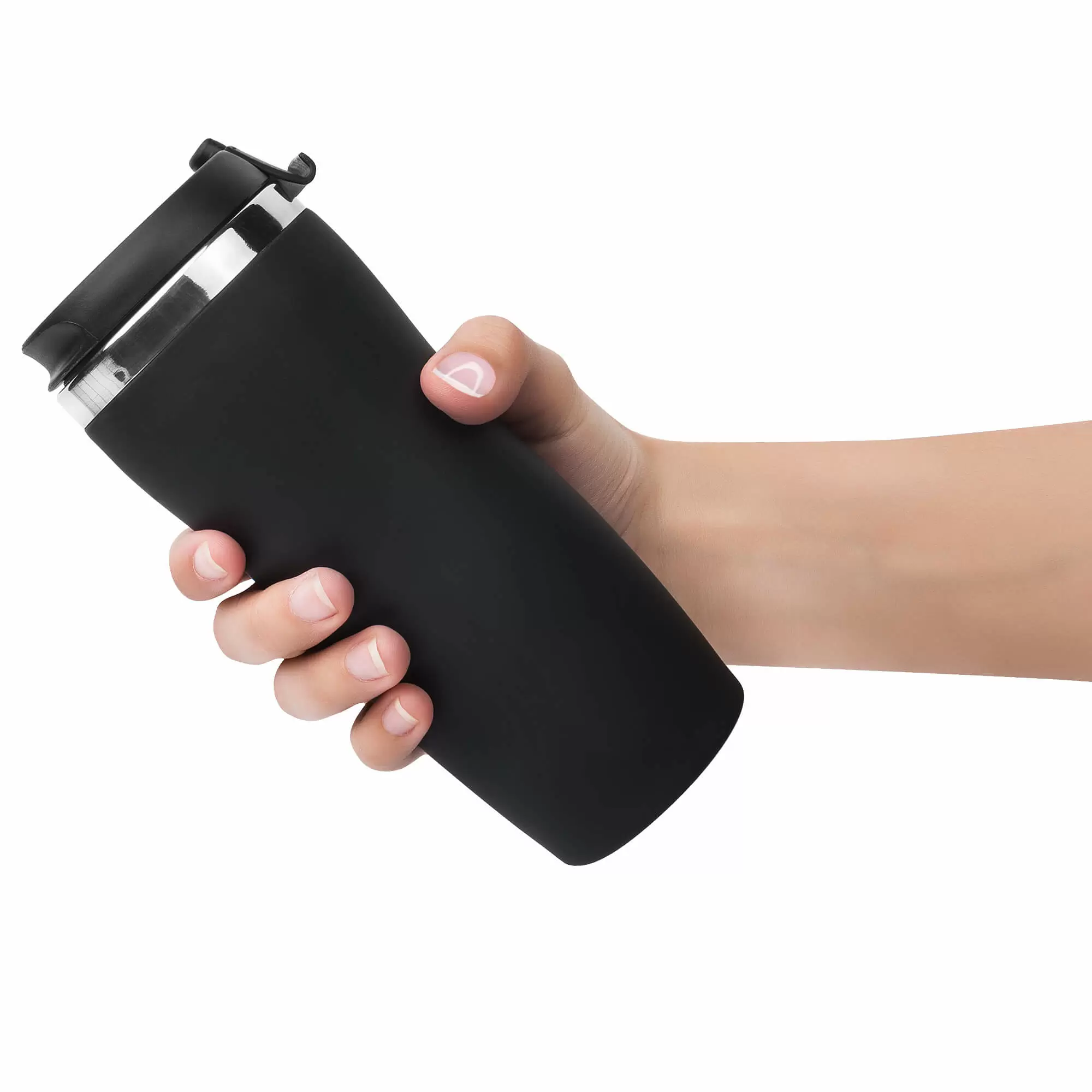 Термокружка SLIM SOFT COLOR 350мл. Черная с черной крышкой 6030-08