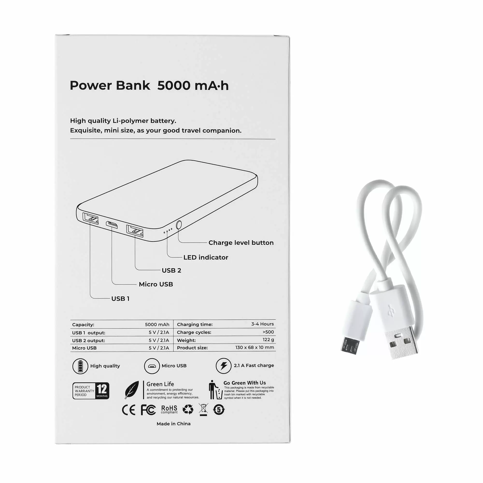 Внешний аккумулятор ENERGY PRO, 5000 мА·ч Белый 5008-07